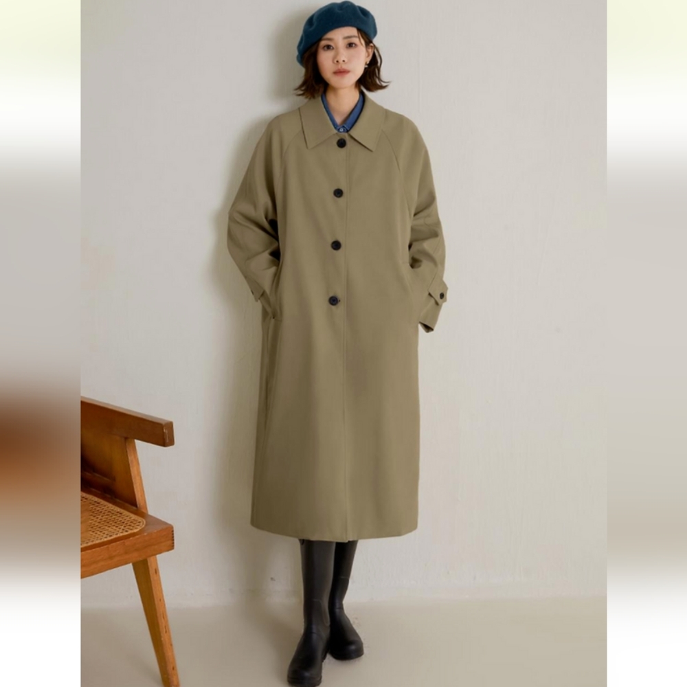 Langson Long Lapel Trench Coat Khaki